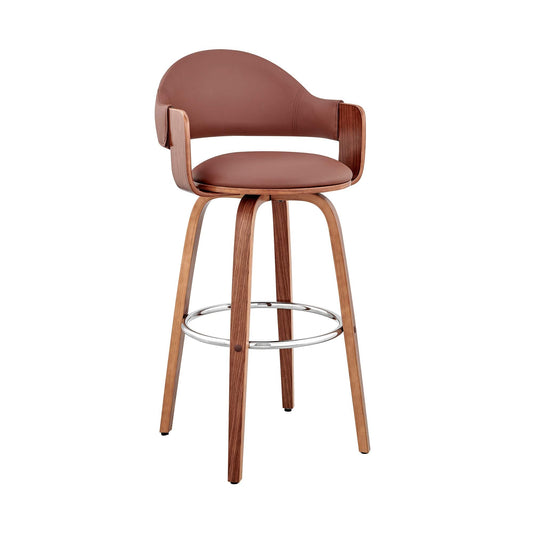 Armen Living Bar Stool Armen Living | Daxton 26" Brown Faux Leather and Walnut Wood Bar Stool | LCDXBAWABR26
