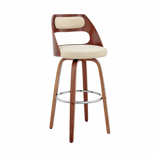 Armen Living Bar Stool Armen Living | Julius 30" Cream Faux Leather and Walnut Wood Bar Stool | LCJUBAWACR30
