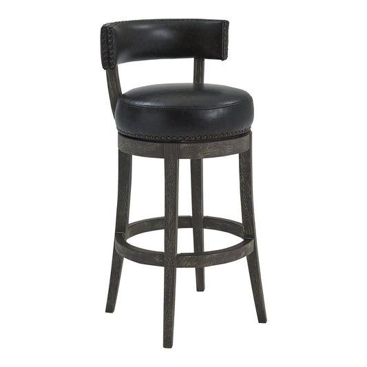 Armen Living Barstool American Grey Wood Bar Stool Armen Living - Corbin 30" Bar Height Swivel Onyx Faux Leather and American Grey Wood Bar Stool | LCCBBAGRON30