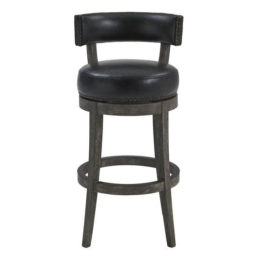 Armen Living Barstool American Grey Wood Bar Stool Armen Living - Corbin 30" Bar Height Swivel Onyx Faux Leather and American Grey Wood Bar Stool | LCCBBAGRON30