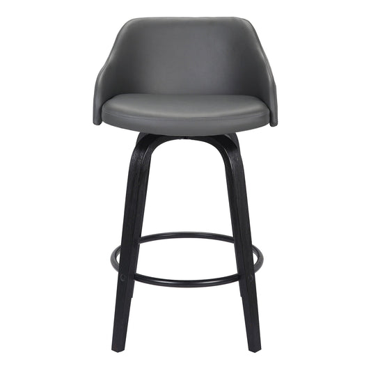 Armen Living Barstool Armen Living - Alec 30" Bar Height Swivel Grey Faux Leather and Black Wood Bar Stool | LCAEBABLGR30