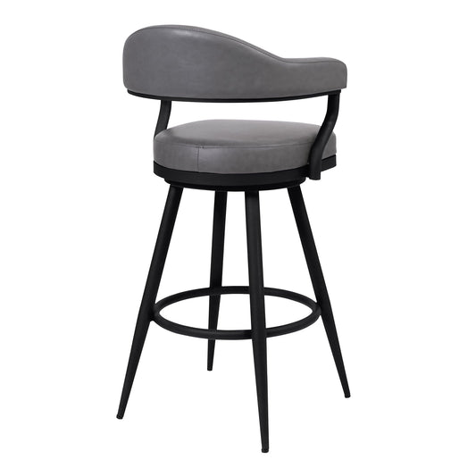 Armen Living Barstool Armen Living | Amador 26" Counter Height Barstool in a Black Powder Coated Finish and Vintage Gray Faux Leather | 721535747009