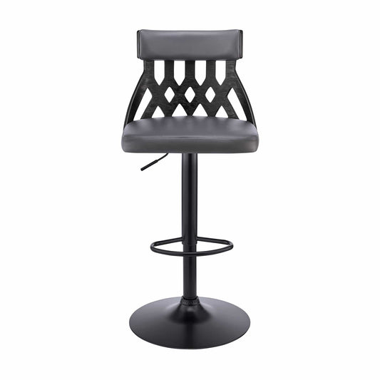Armen Living Barstool Armen Living | Angelo Adjustable Swivel Grey Faux Leather & Black Wood Bar Stool with Black Base | LCAOBABLGR