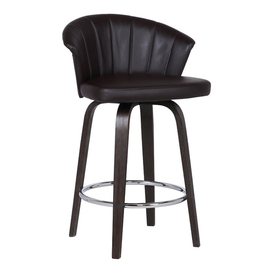 Armen Living Barstool Armen Living | Ashley Wood Back 30" Swivel Brown Faux Leather Bar Stool | LCASBAWABR30