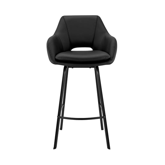 Armen Living Barstool Armen Living - Aura Black Faux Leather and Black Metal Swivel 26" Counter Stool | LCAUBABLBL26