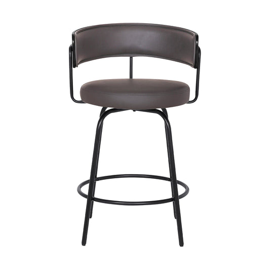 Armen Living Barstool Armen Living | Avalon 26" Gray Faux Leather Swivel Barstool in Black Powder Coated Finish | LCAVBABLGR26