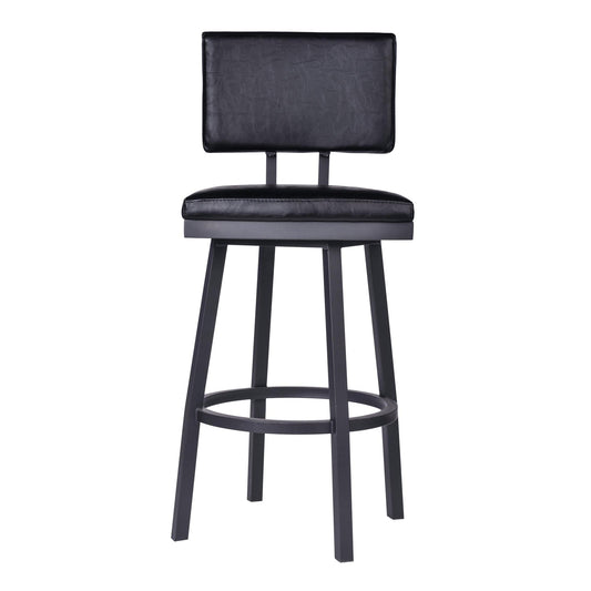 Armen Living Barstool Armen Living - Balboa 26" Counter Height Swivel Vintage Black Faux Leather and Metal Bar Stool | LCBBBABLVB26