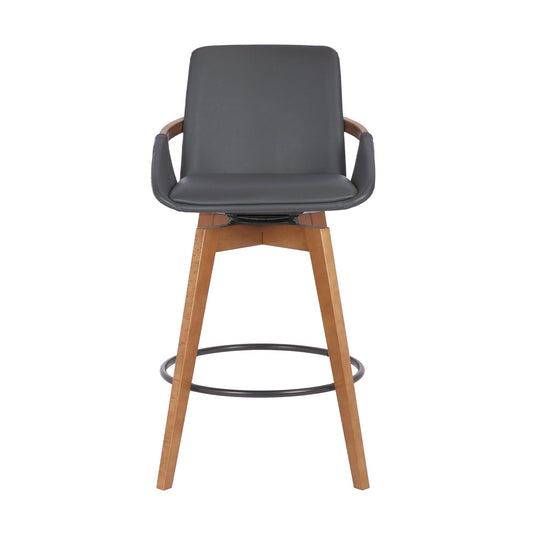Armen Living Barstool Armen Living - Baylor 26" Gray Faux Leather and Walnut Wood Swivel Bar Stool | LCBABAWAGR26