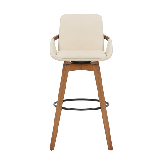 Armen Living Barstool Armen Living | Baylor 30" Cream Faux Leather and Walnut Wood Swivel Bar Stool | LCBABAWACR30