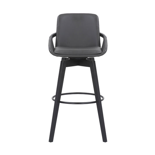 Armen Living Barstool Armen Living | Baylor 30" Gray Faux Leather and Black Wood Swivel Bar Stool | LCBABABLGR30
