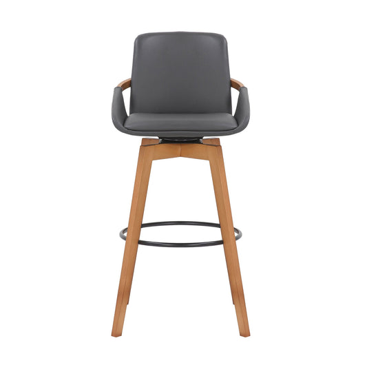 Armen Living Barstool Armen Living | Baylor 30" Gray Faux Leather and Walnut Wood Swivel Bar Stool | LCBABAWAGR30