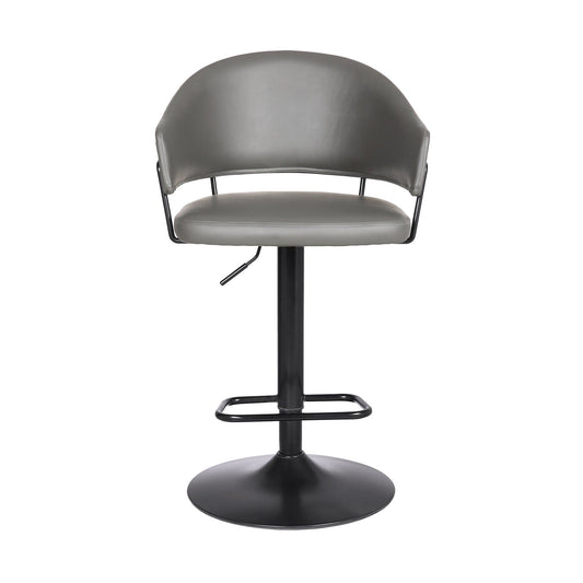 Armen Living Barstool Armen Living | Brody Adjustable Height Swivel Grey Faux Leather and Black Wood and Metal Base Bar Stool | LCBOBABLGR