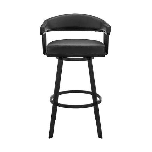 Armen Living Barstool Armen Living - Bronson 29" Bar Height Swivel Bar Stool in Black Finish and Black Faux Leather | 721535761852