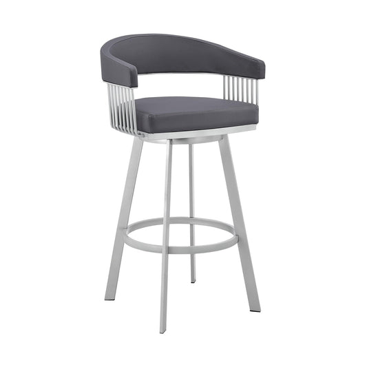 Armen Living Barstool Armen Living | Bronson 29" Slate Grey Faux Leather and Silver Metal Bar Stool | 795044878264
