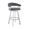 Armen Living Barstool Armen Living | Bronson 29" Slate Grey Faux Leather and Silver Metal Bar Stool | 795044878264