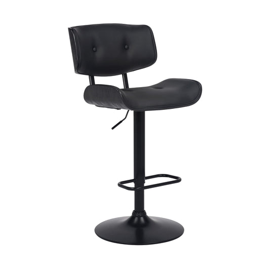 Armen Living Barstool Armen Living - Brooklyn Adjustable Swivel Black Faux Leather and Black Wood Bar Stool with Black Base | LCBRBABLBL