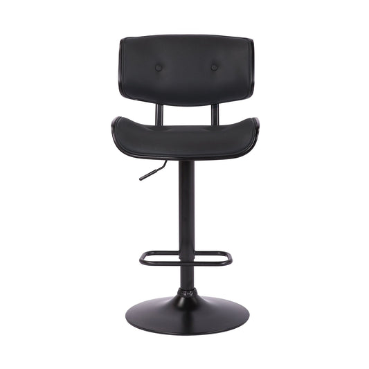 Armen Living Barstool Armen Living - Brooklyn Adjustable Swivel Black Faux Leather and Black Wood Bar Stool with Black Base | LCBRBABLBL