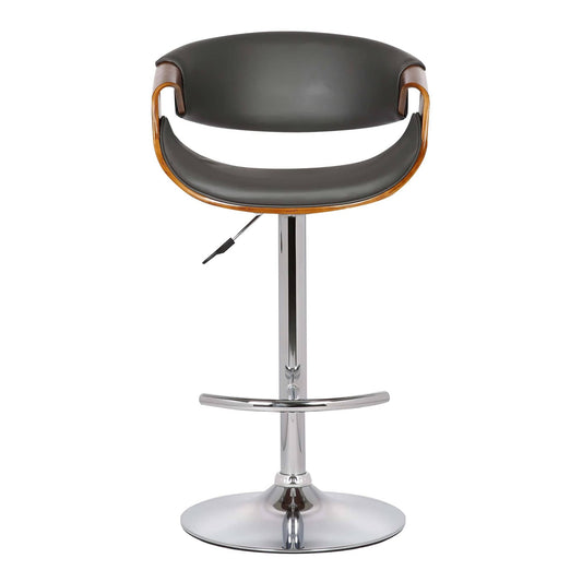 Armen Living Barstool Armen Living - Butterfly Adjustable Height Swivel Grey Faux Leather and Walnut Wood Bar Stool with Chrome Base | LCBUBAWAGRAY