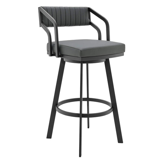 Armen Living Barstool Armen Living - Capri Swivel Modern Metal and Slate Gray Faux Leather Bar and Counter Stool | LCCPBABLSG30