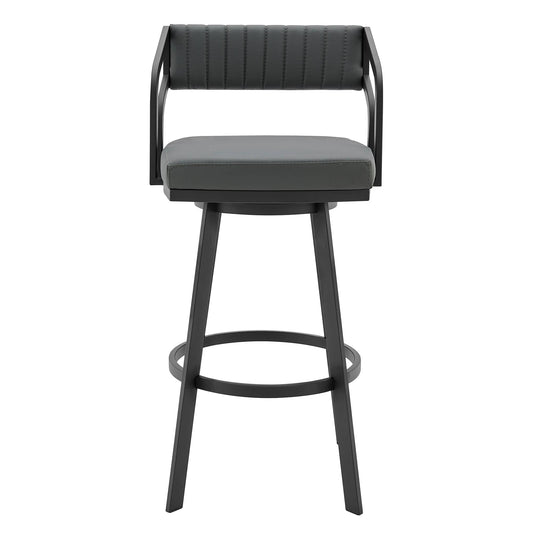 Armen Living Barstool Armen Living - Capri Swivel Modern Metal and Slate Gray Faux Leather Bar and Counter Stool | LCCPBABLSG30