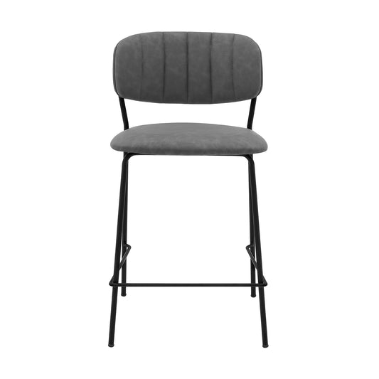 Armen Living Barstool Armen Living | Carlo 26" Gray Faux Leather and Black Metal Counter Height Bar Stool | LCCOBABLGR26