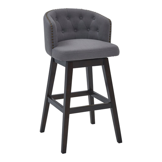 Armen Living Barstool Armen Living - Celine 30" Bar Height Swivel Grey Fabric and Espresso Wood Bar Stool | LCCIBAESGR30