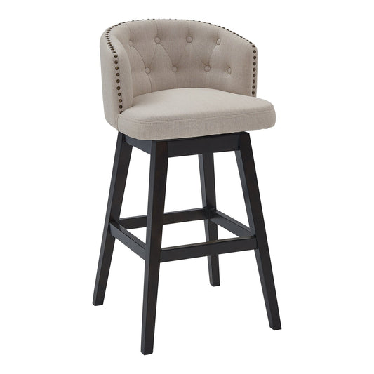 Armen Living Barstool Armen Living - Celine 30" Bar Height Swivel Tan Fabric and Espresso Wood Bar Stool | LCCIBAESTN30