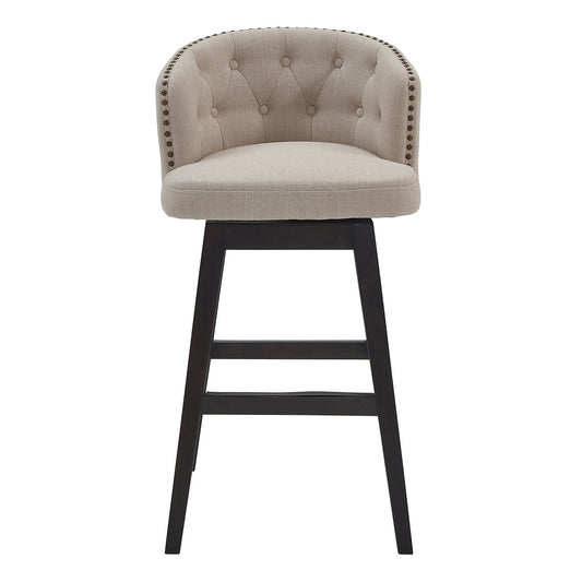 Armen Living Barstool Armen Living - Celine 30" Bar Height Swivel Tan Fabric and Espresso Wood Bar Stool | LCCIBAESTN30
