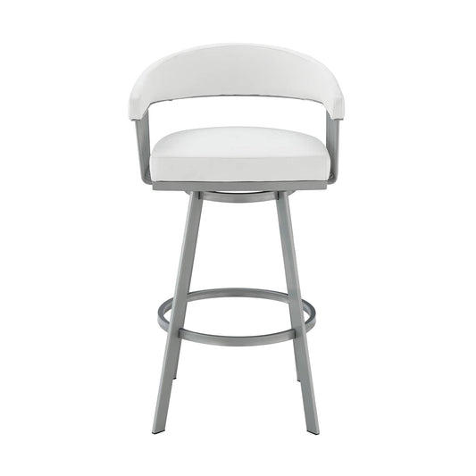 Armen Living Barstool Armen Living - Chelsea 26" Counter Height Swivel Bar Stool in Silver Finish and White Faux Leather | LCCSBASLWH26
