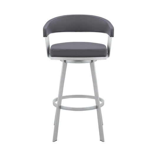 Armen Living Barstool Armen Living | Chelsea 29" Slate Grey Faux Leather and Silver Metal Bar Stool | LCCSBASLGR30