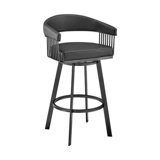 Armen Living Barstool Armen Living - Chelsea 30" Bar Height Swivel Bar Stool in Black Finish and Black Faux Leather | LCCSBABLBL30