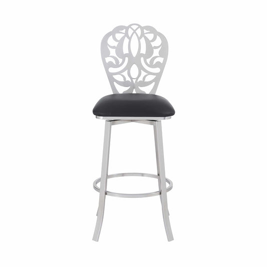 Armen Living Barstool Armen Living | Cherie Contemporary 30" Bar Height Barstool in Brushed Stainless Steel Finish and Black Faux Leather | LCCHBABSBL30