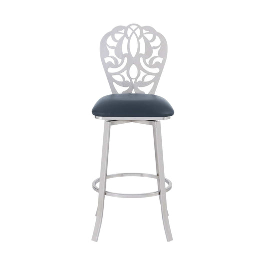 Armen Living Barstool Armen Living | Cherie Contemporary 30" Bar Height Barstool in Brushed Stainless Steel Finish and Gray Faux Leather | LCCHBABSGR30