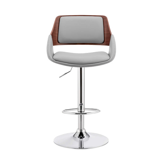 Armen Living Barstool Armen Living - Colby Adjustable Gray Faux Leather and Chrome Finish Bar Stool | LCCYBAWAGR