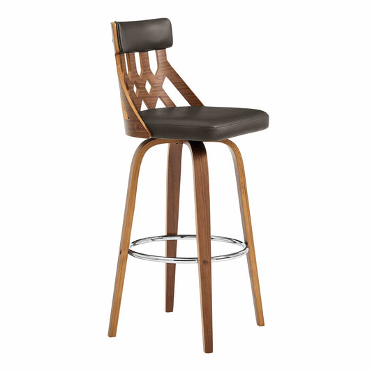 Armen Living Barstool Armen Living - Crux 26" Swivel Counter Stool in Brown Faux Leather and Walnut Wood | LCCXBAWABR26