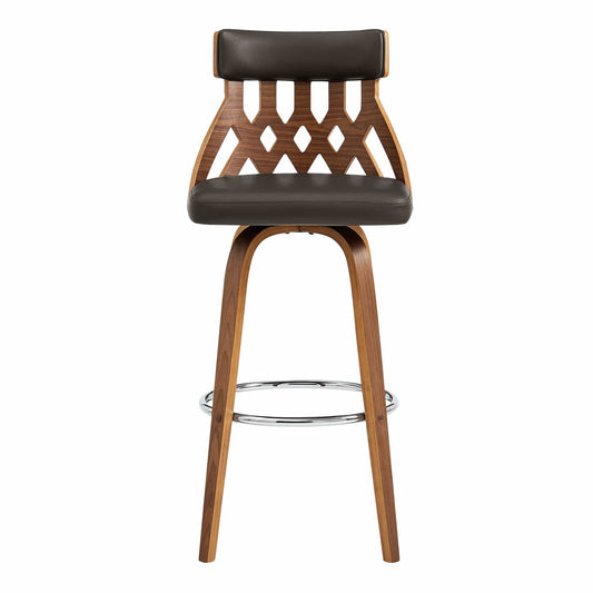 Armen Living Barstool Armen Living - Crux 26" Swivel Counter Stool in Brown Faux Leather and Walnut Wood | LCCXBAWABR26