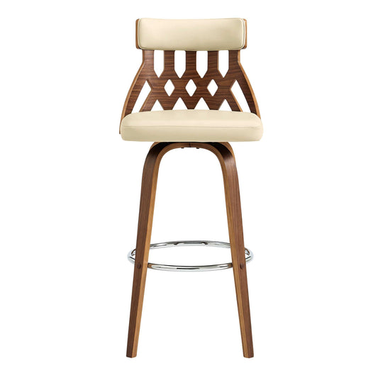 Armen Living Barstool Armen Living - Crux 30" Swivel Bar Stool in Cream Faux Leather and Walnut Wood | LCCXBAWACR30