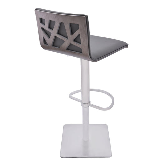 Armen Living Barstool Armen Living - Crystal Adjustable Height Swivel Grey Faux Leather and Grey Walnut Bar Stool with Brushed Stainless Steel Base | LCCRBAGRBS