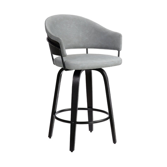 Armen Living Barstool Armen Living | Doral 26" Dark Gray Faux Leather Barstool in Black Powder Coated Finish and Black Brushed Wood | LCDLBABLGR26