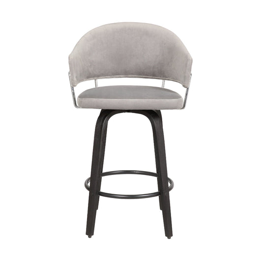 Armen Living Barstool Armen Living | Doral 26" Light Gray Velvet Barstool in Black Powder Coated Finish with Chrome and Black Brushed Wood | LCDLBABLVLGR26