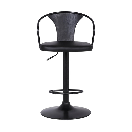 Armen Living Barstool Armen Living - Eagle Adjustable Height Swivel Black Faux Leather and Wood Bar Stool with Black Metal Base | LCEASWBABLBL