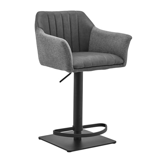 Armen Living Barstool Armen Living | Erin Adjustable Gray Faux Leather and Fabric Metal Swivel Bar Stool | LCERBAGRBL