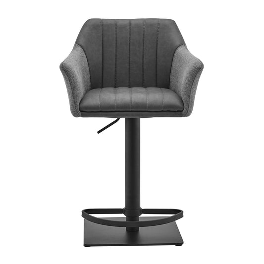 Armen Living Barstool Armen Living | Erin Adjustable Gray Faux Leather and Fabric Metal Swivel Bar Stool | LCERBAGRBL