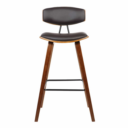 Armen Living Barstool Armen Living - Fox 25.5" Counter Height Brown Faux Leather and Walnut Wood Mid-Century Modern Bar Stool | LCFOBAWABR26