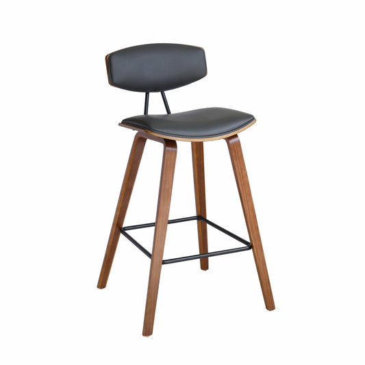 Armen Living Barstool Armen Living | Fox 25.5" Counter Height Grey Faux Leather and Walnut Wood Mid-Century Modern Bar Stool | LCFOBAWAGR26