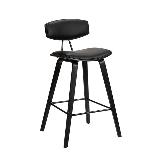 Armen Living Barstool Armen Living | Fox 28.5" Bar Height Black Faux Leather and Black Wood Mid-Century Modern Bar Stool | LCFOBABLBL30