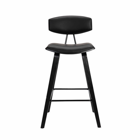 Armen Living Barstool Armen Living | Fox 28.5" Bar Height Black Faux Leather and Black Wood Mid-Century Modern Bar Stool | LCFOBABLBL30