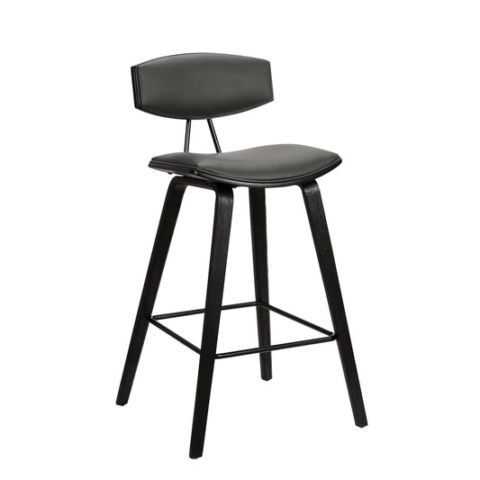 Armen Living Barstool Armen Living | Fox 28.5" Bar Height Grey Faux Leather and Black Wood Mid-Century Modern Bar Stool | LCFOBABLGR30