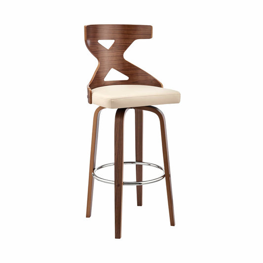 Armen Living Barstool Armen Living | Gayle 26" Swivel Cross Back Cream Faux Leather and Walnut Wood Bar Stool | LCGGBAWACR26