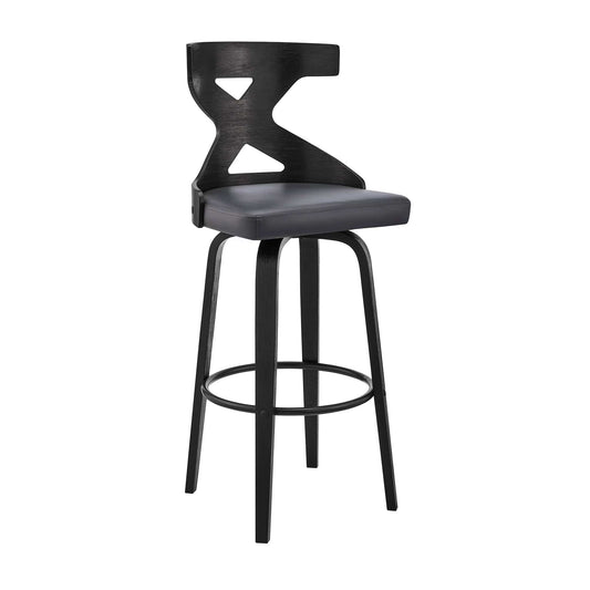 Armen Living Barstool Armen Living | Gayle 26" Swivel Cross Back Grey Faux Leather and Black Wood Bar Stool | LCGGBABLGR26